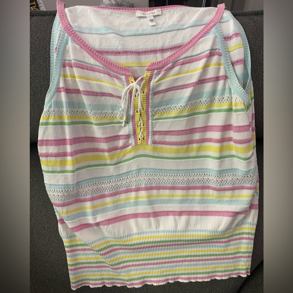 Escada Multicolor Striped Top with Lace-Up